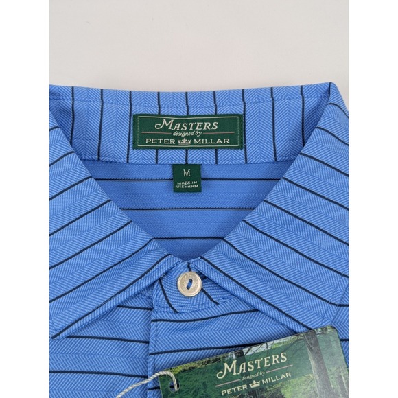Peter Millar Masters tournament Polo Shirt Mens Medium Blue Stripe Performance - Picture 5 of 11